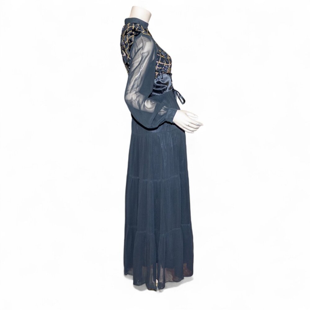 Vintage 70s Shubette of London Velvet Devore Prairie Gothic Maxi Dress * Medium - Picture 9 of 13
